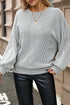 Ribbed Knit Round Neck Drop Shoulder Lantern Sleeve Top
